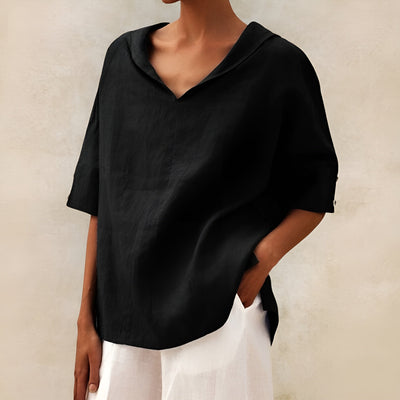 Nova | Licht linnen shirt met relaxte v-hals