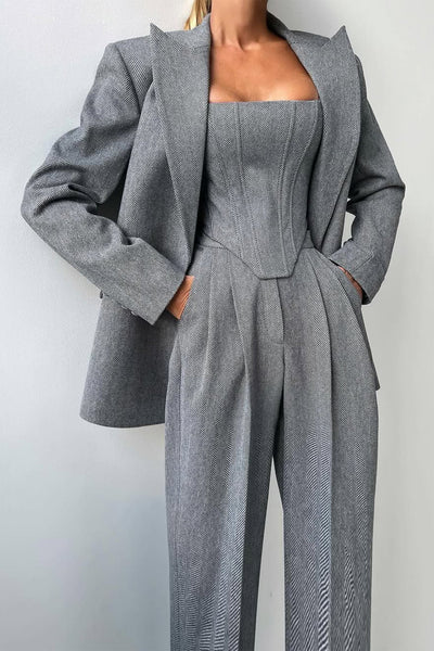 Noémie – 3-Delige Powerlook Set met Dubbel Geknoopte Blazer