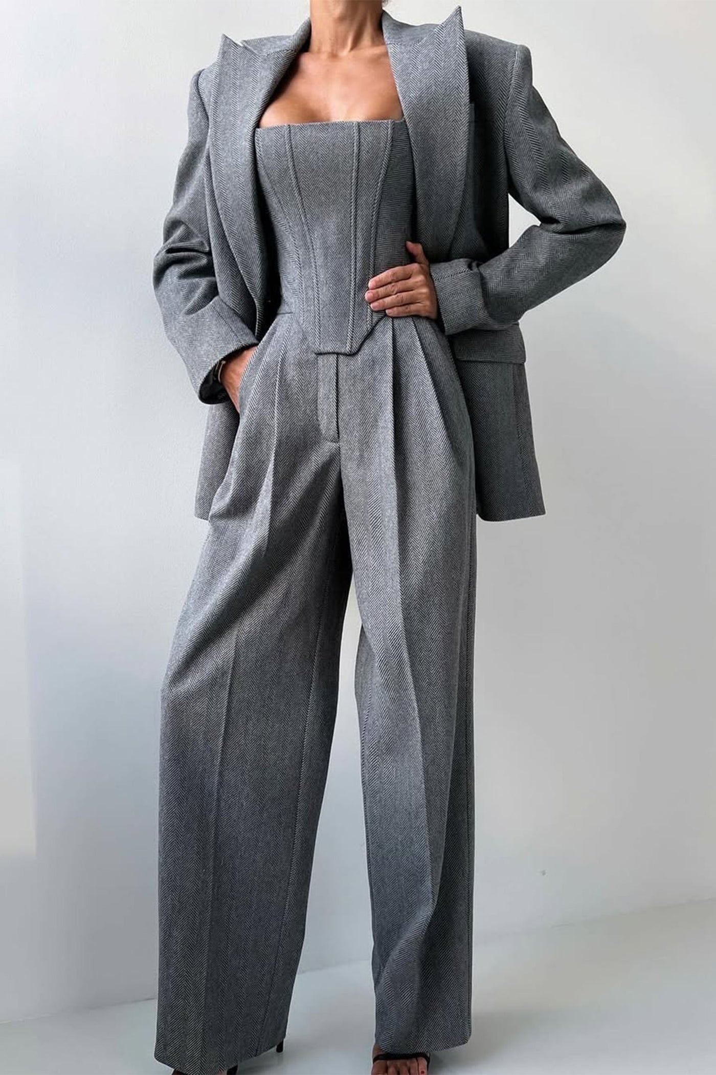 Noémie – 3-Delige Powerlook Set met Dubbel Geknoopte Blazer